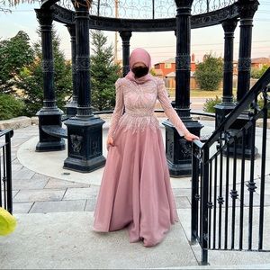 Long sleeve, floor length gown